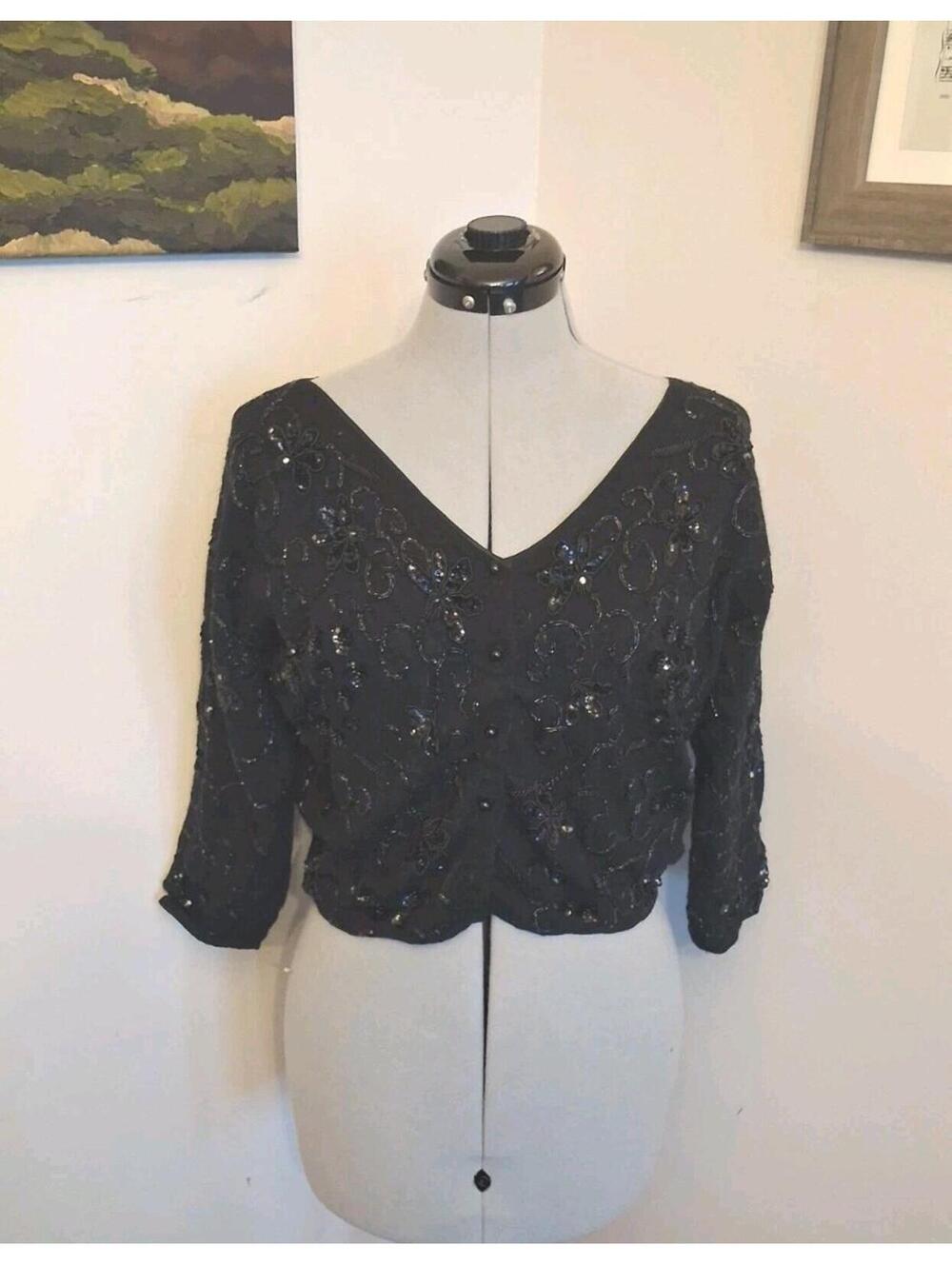 vintage 1950s beaded cardigan sweater, Size S Mar Sina Wool Blend Retro Elegant